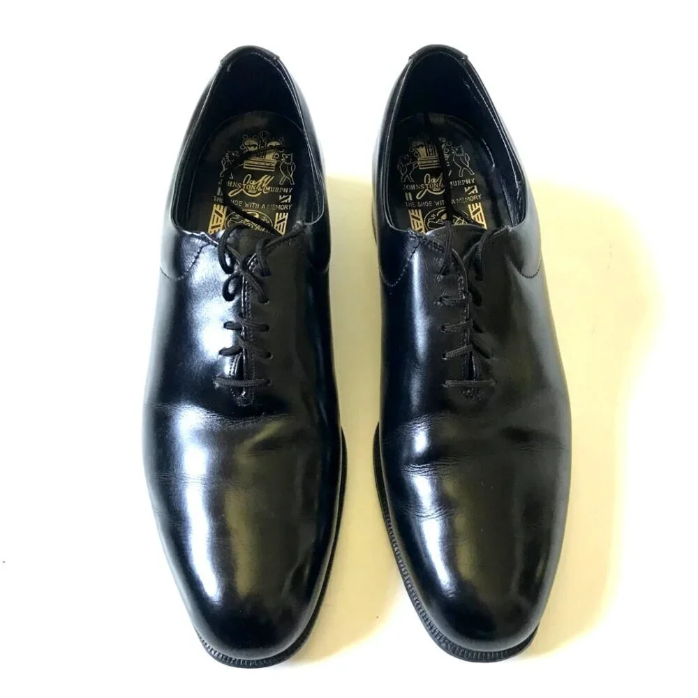 Johnson & Murphy Lace Up Loafers Dress Shoes Mens 7.5 Leather Tux Plain Toe